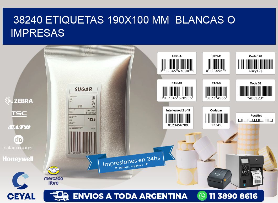 38240 ETIQUETAS 190x100 mm BLANCAS O IMPRESAS
