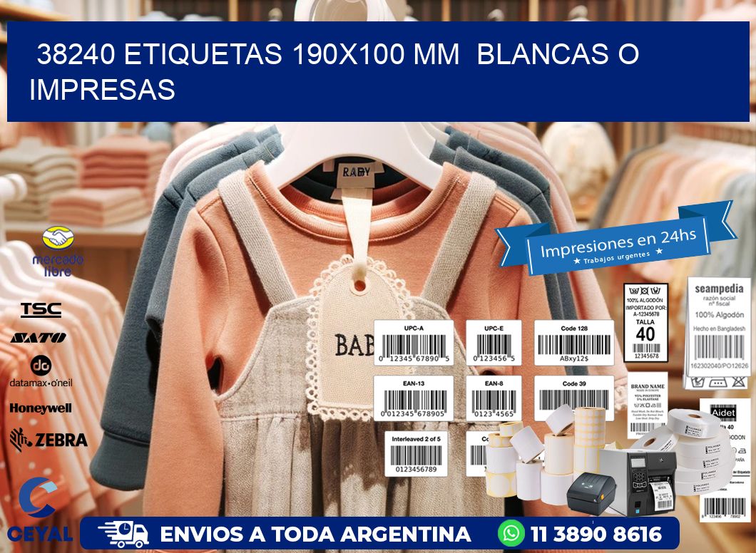 38240 ETIQUETAS 190x100 mm BLANCAS O IMPRESAS