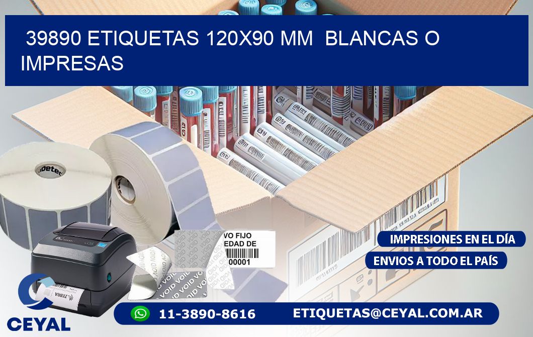 39890 ETIQUETAS 120x90 mm BLANCAS O IMPRESAS