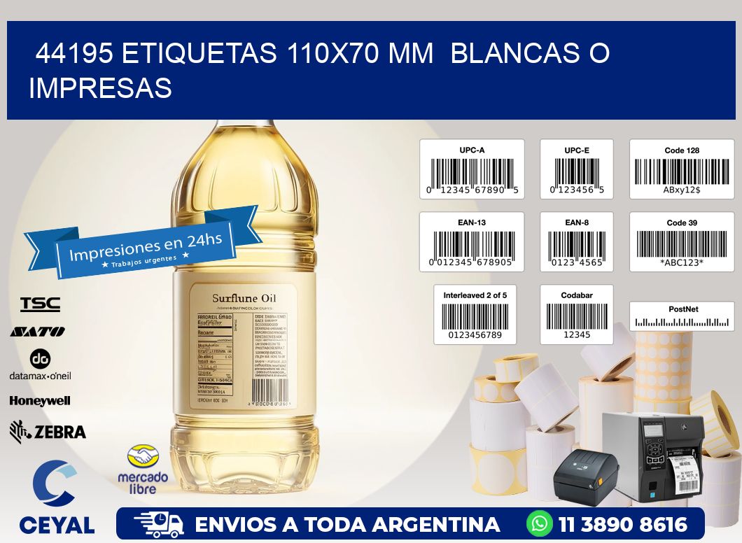 44195 ETIQUETAS 110x70 mm BLANCAS O IMPRESAS
