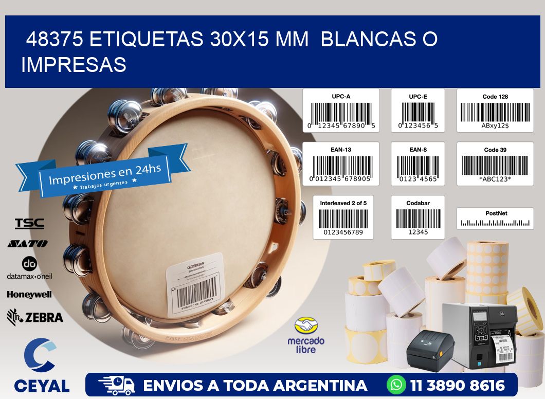 48375 ETIQUETAS 30x15 mm BLANCAS O IMPRESAS
