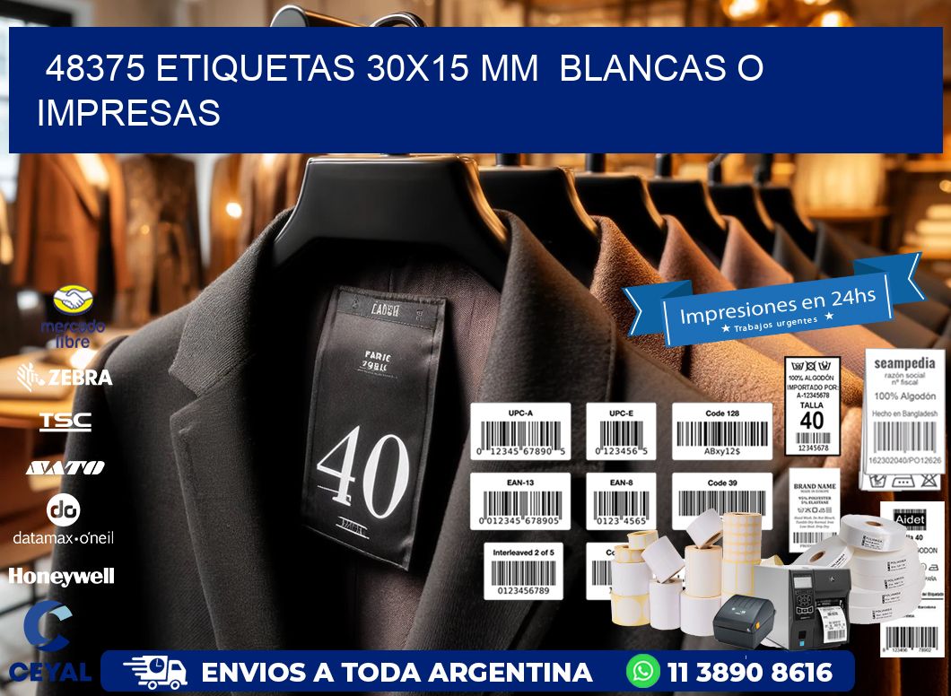 48375 ETIQUETAS 30x15 mm BLANCAS O IMPRESAS