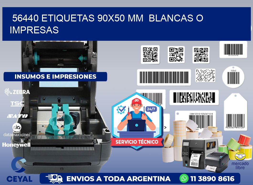 56440 ETIQUETAS 90x50 mm BLANCAS O IMPRESAS