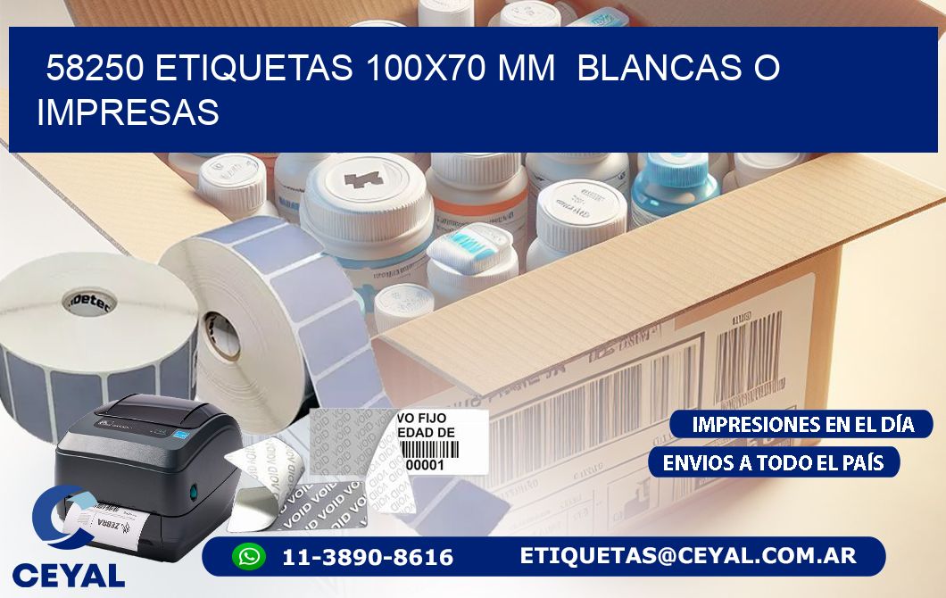 58250 ETIQUETAS 100x70 mm BLANCAS O IMPRESAS