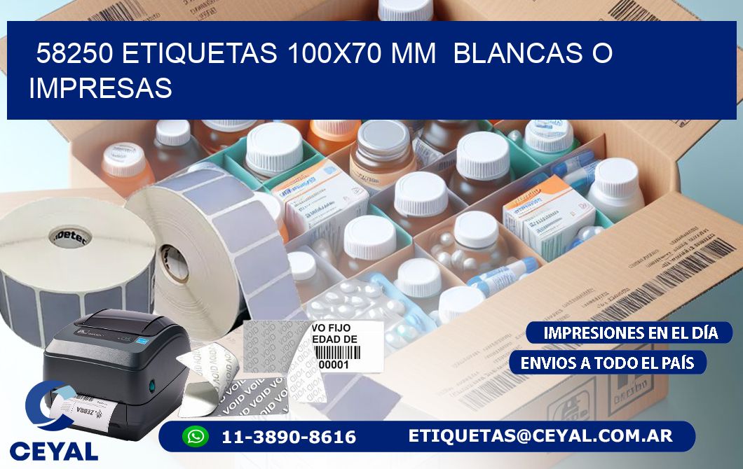 58250 ETIQUETAS 100×70 mm  BLANCAS O IMPRESAS
