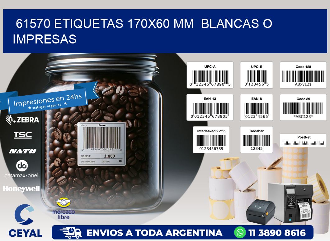 61570 ETIQUETAS 170x60 mm BLANCAS O IMPRESAS