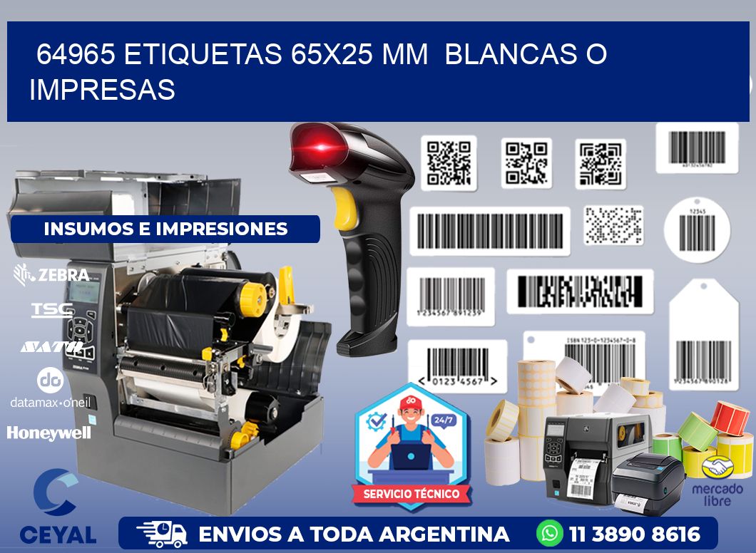 64965 ETIQUETAS 65x25 mm BLANCAS O IMPRESAS