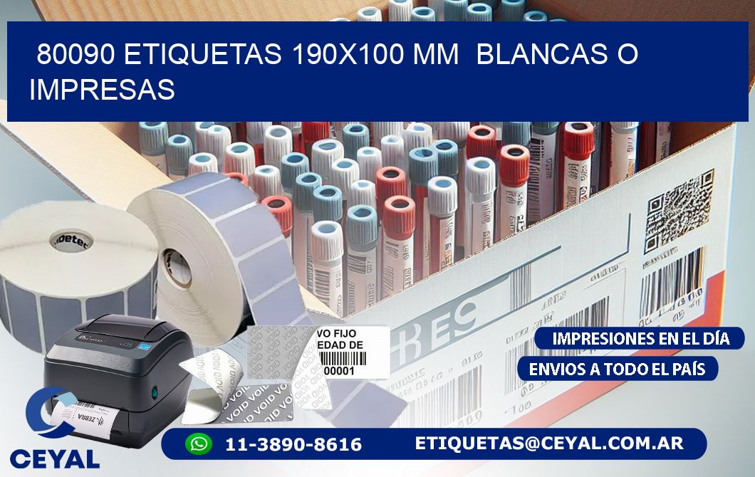 80090 ETIQUETAS 190x100 mm BLANCAS O IMPRESAS