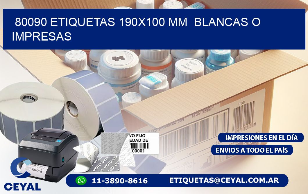 80090 ETIQUETAS 190x100 mm BLANCAS O IMPRESAS