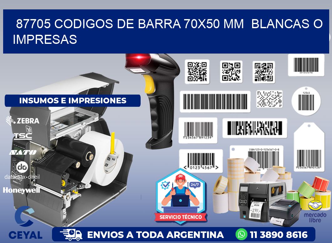 87705 CODIGOS DE BARRA 70x50 mm BLANCAS O IMPRESAS