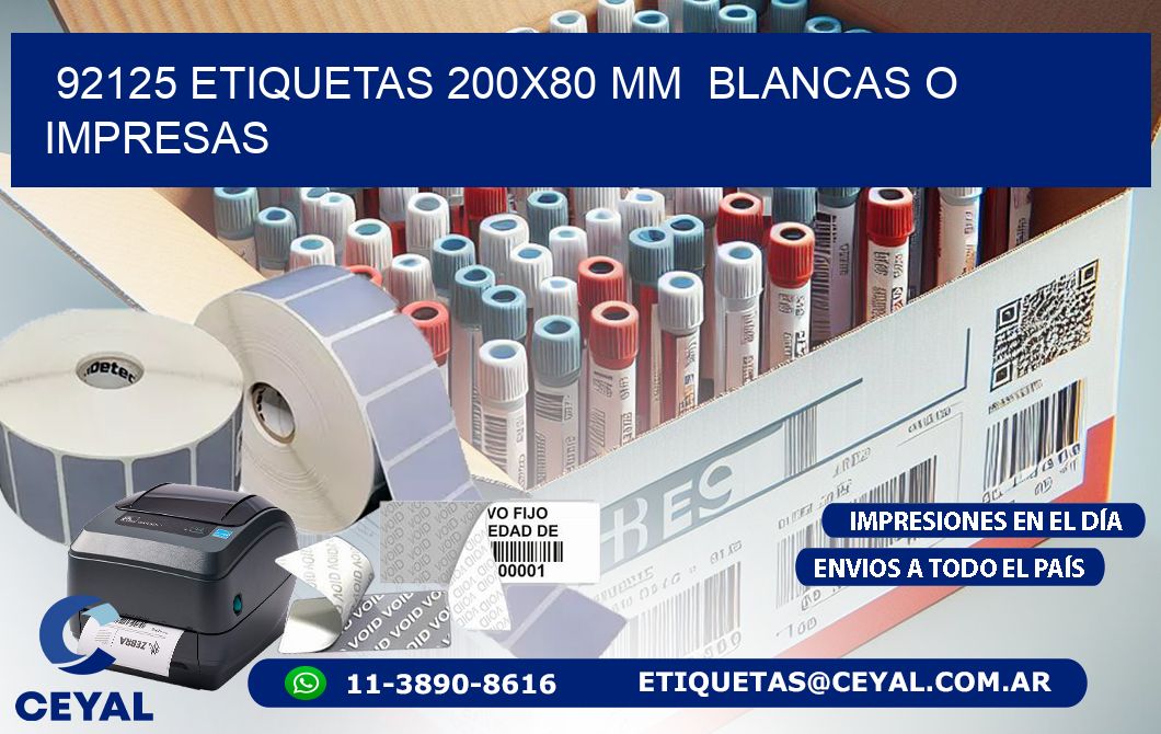 92125 ETIQUETAS 200x80 mm BLANCAS O IMPRESAS