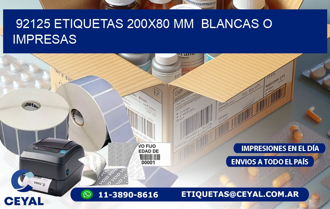 92125 ETIQUETAS 200x80 mm BLANCAS O IMPRESAS