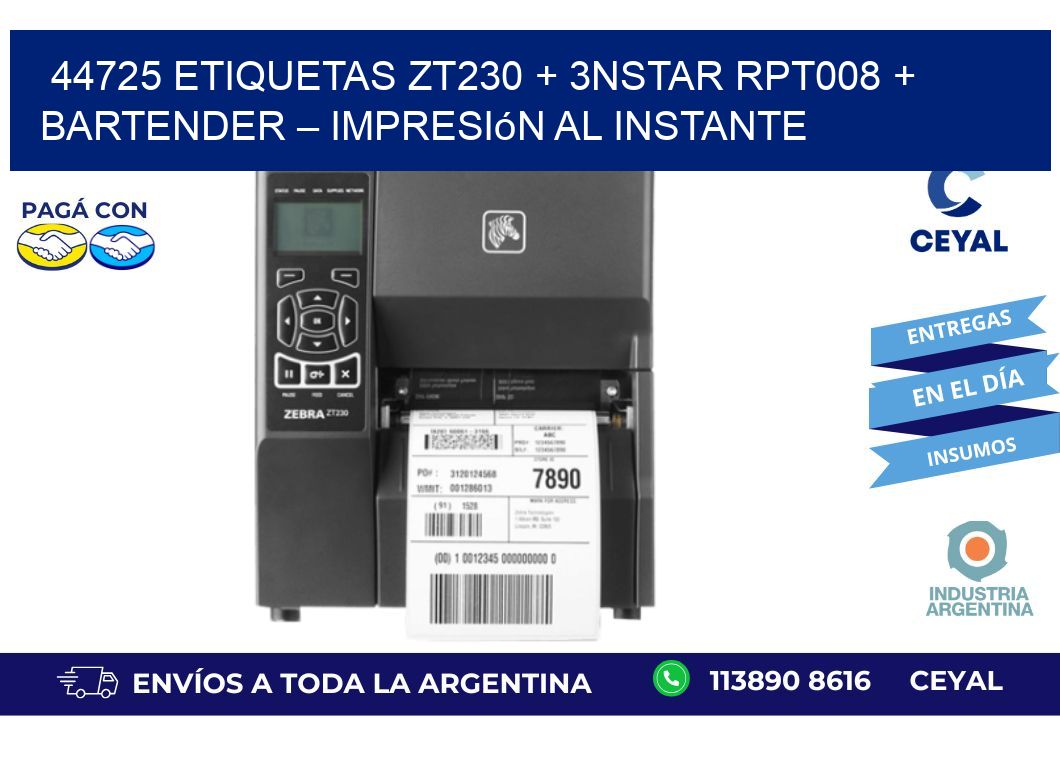 44725 ETIQUETAS ZT230 + 3nStar RPT008 + BarTender – Impresión al instante