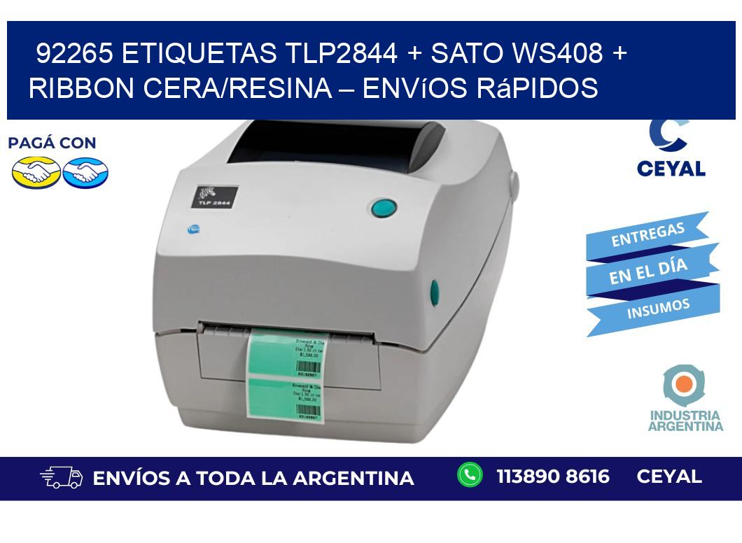 92265 ETIQUETAS TLP2844 + SATO WS408 + Ribbon Cera/Resina – Envíos rápidos