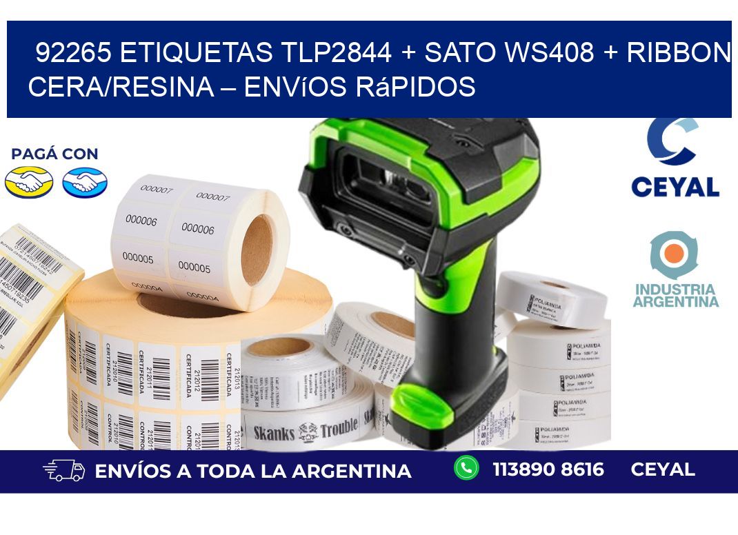 92265 ETIQUETAS TLP2844 + SATO WS408 + Ribbon Cera/Resina – Envíos rápidos