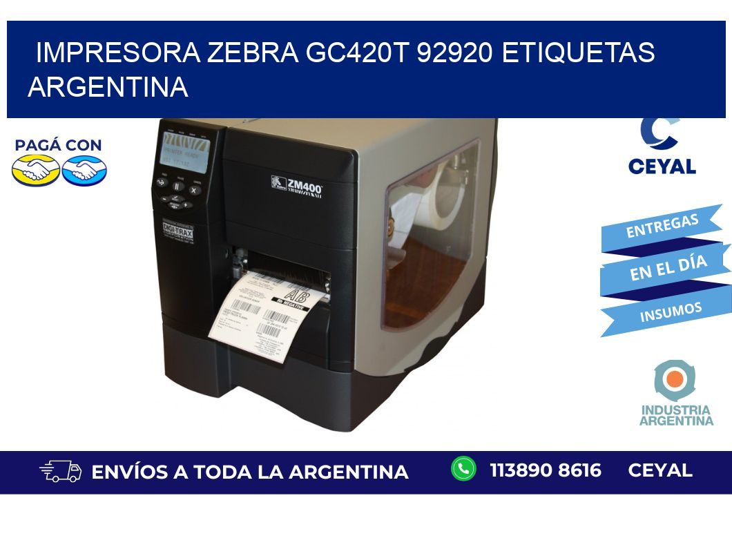 Impresora zebra gc420t 92920 etiquetas argentina