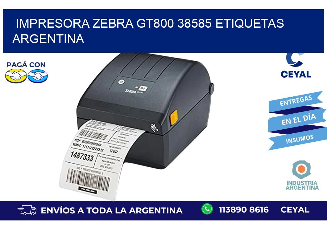 Impresora zebra gt800 38585 etiquetas argentina