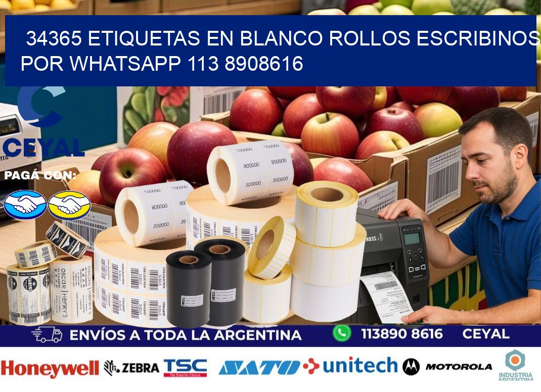 34365 ETIQUETAS EN BLANCO ROLLOS ESCRIBINOS POR WHATSAPP 113 8908616