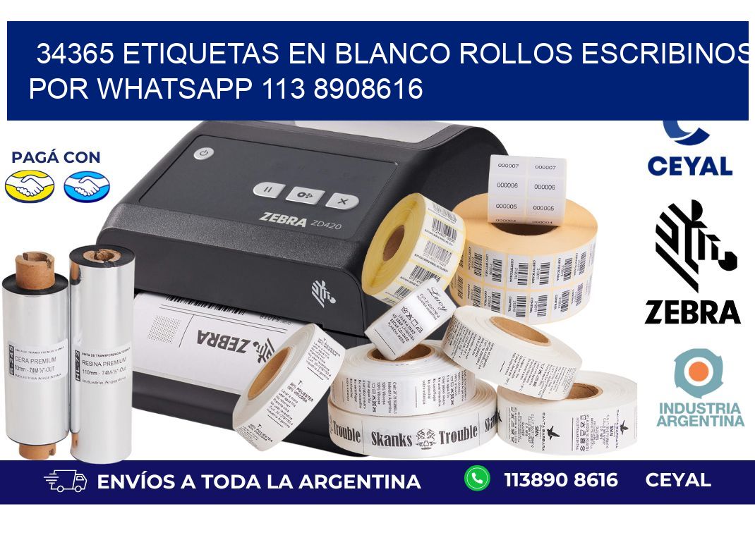 34365 ETIQUETAS EN BLANCO ROLLOS ESCRIBINOS POR WHATSAPP 113 8908616