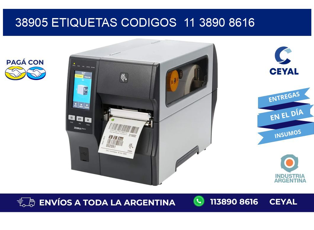 38905 ETIQUETAS CODIGOS 11 3890 8616