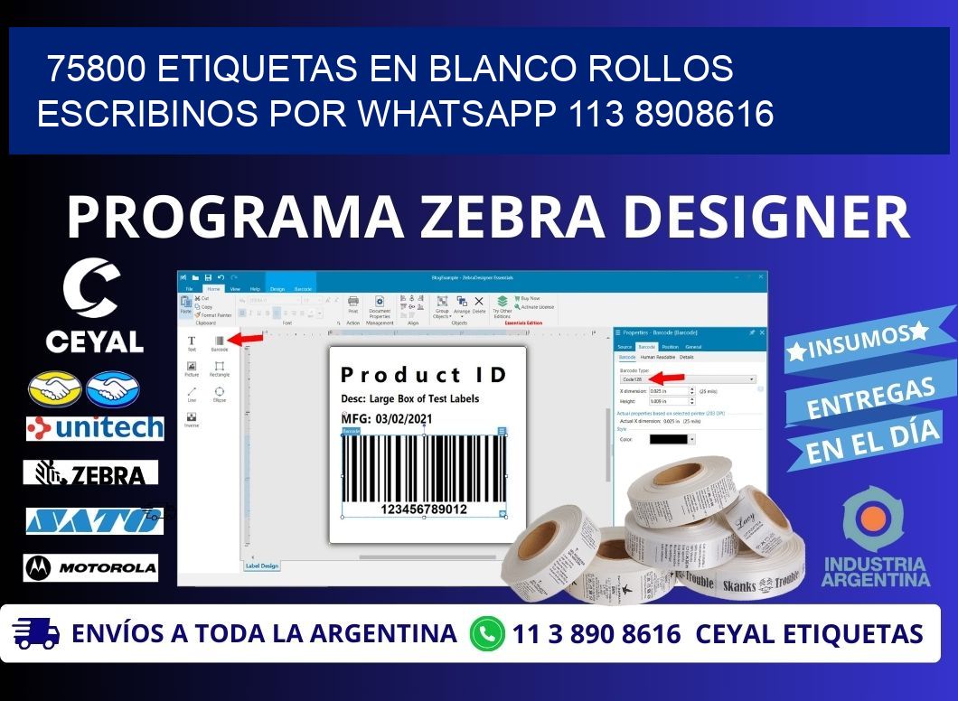 75800 ETIQUETAS EN BLANCO ROLLOS ESCRIBINOS POR WHATSAPP 113 8908616