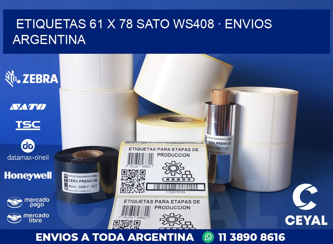 ETIQUETAS 61 x 78 SATO WS408 · ENVIOS ARGENTINA