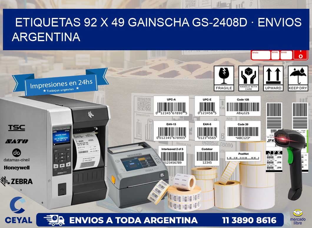 ETIQUETAS 92 x 49 GAINSCHA GS-2408D · ENVIOS ARGENTINA