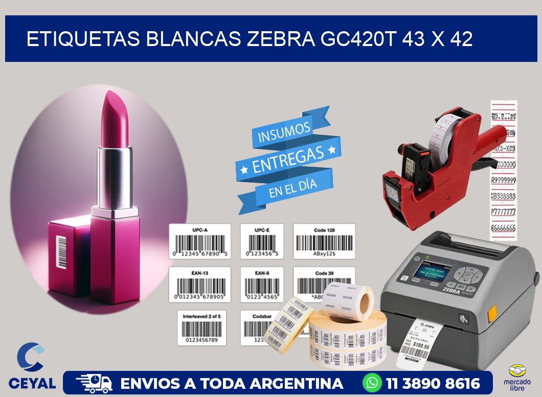 ETIQUETAS BLANCAS ZEBRA GC420T 43 x 42