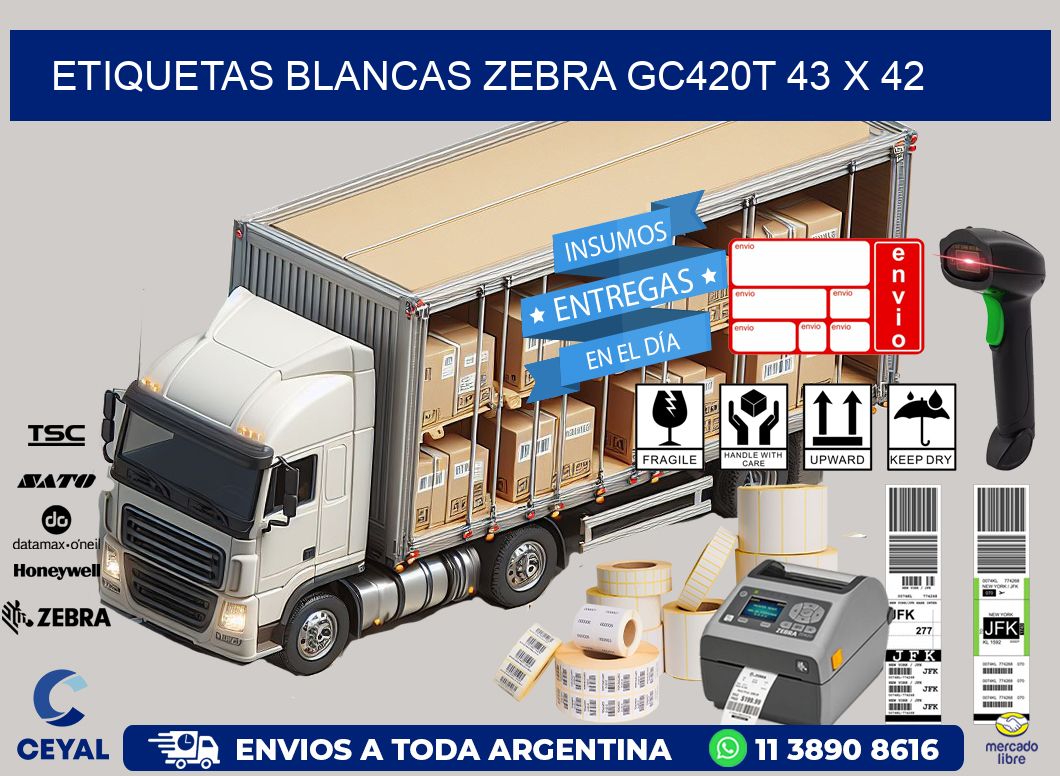 ETIQUETAS BLANCAS ZEBRA GC420T 43 x 42