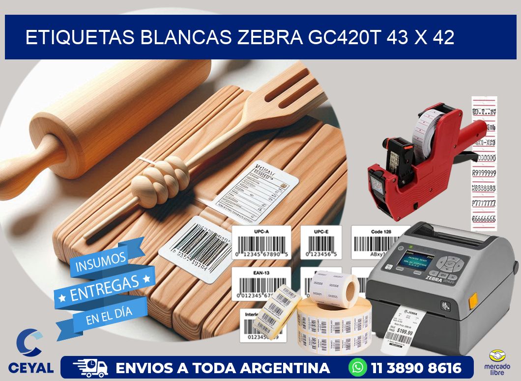 ETIQUETAS BLANCAS ZEBRA GC420T 43 x 42