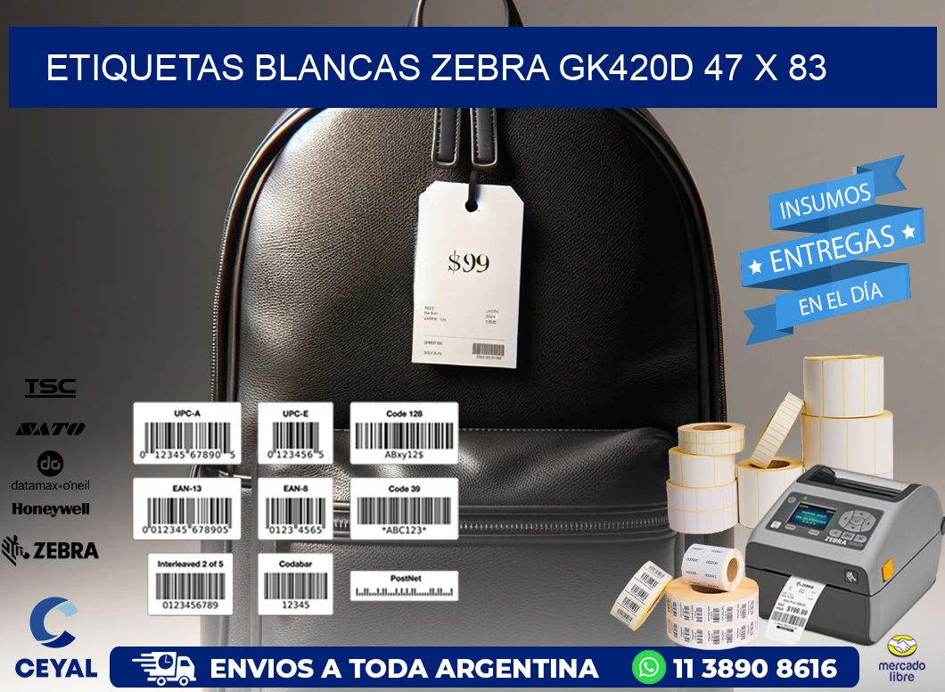 ETIQUETAS BLANCAS ZEBRA GK420D 47 x 83