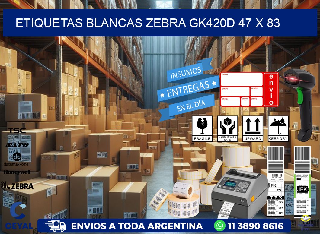ETIQUETAS BLANCAS ZEBRA GK420D 47 x 83