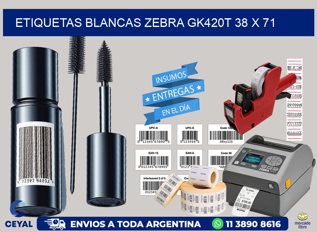 ETIQUETAS BLANCAS ZEBRA GK420T 38 x 71