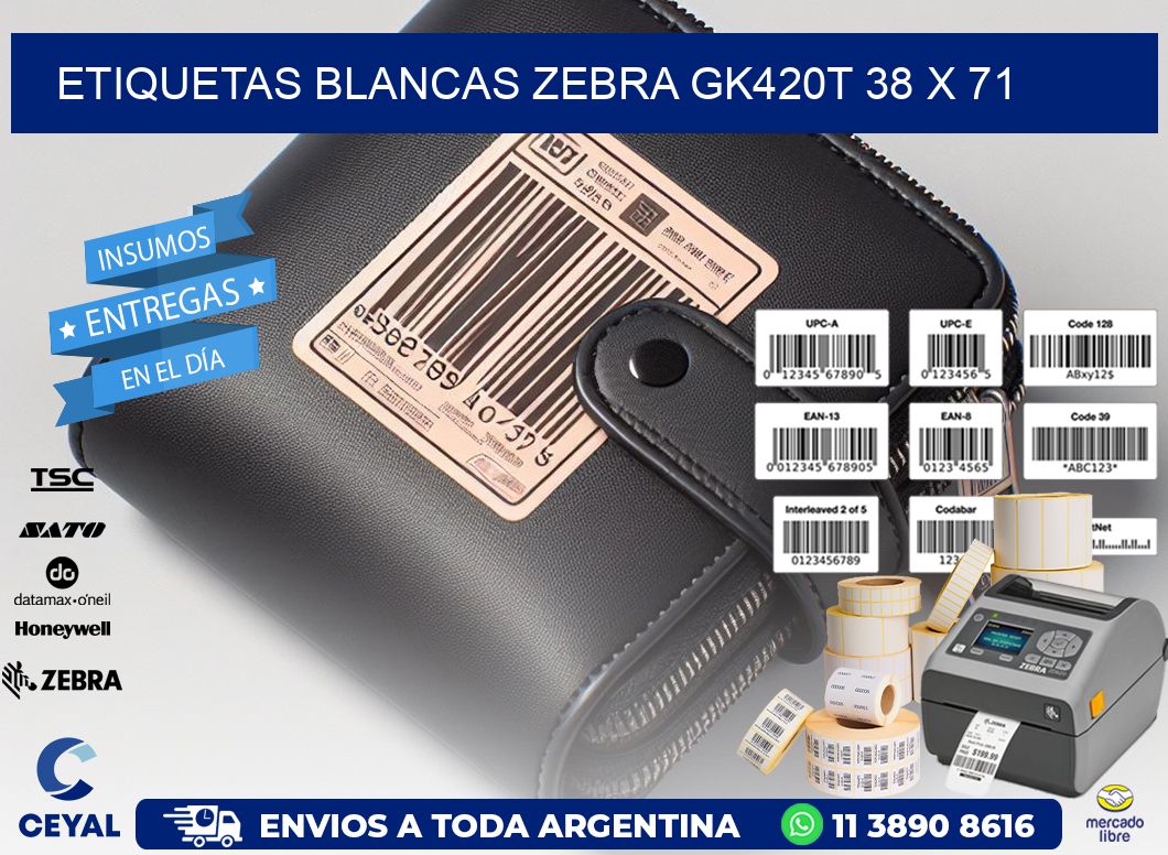 ETIQUETAS BLANCAS ZEBRA GK420T 38 x 71
