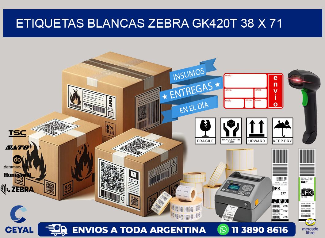 ETIQUETAS BLANCAS ZEBRA GK420T 38 x 71