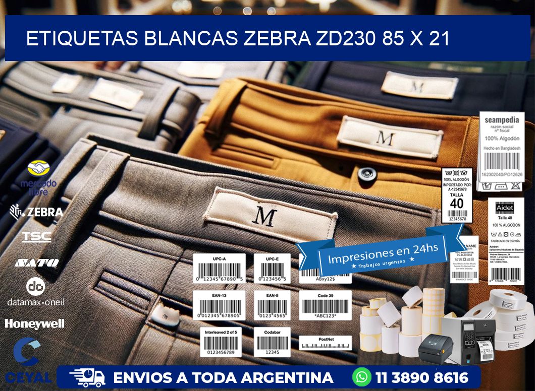 ETIQUETAS BLANCAS ZEBRA ZD230 85 x 21