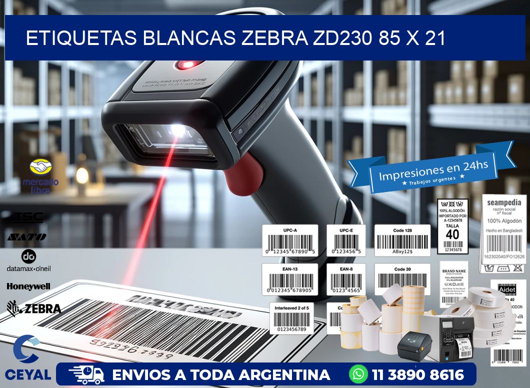 ETIQUETAS BLANCAS ZEBRA ZD230 85 x 21
