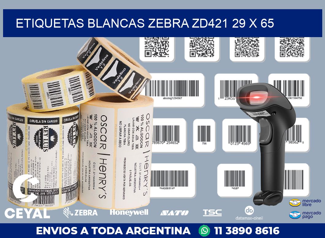 ETIQUETAS BLANCAS ZEBRA ZD421 29 x 65