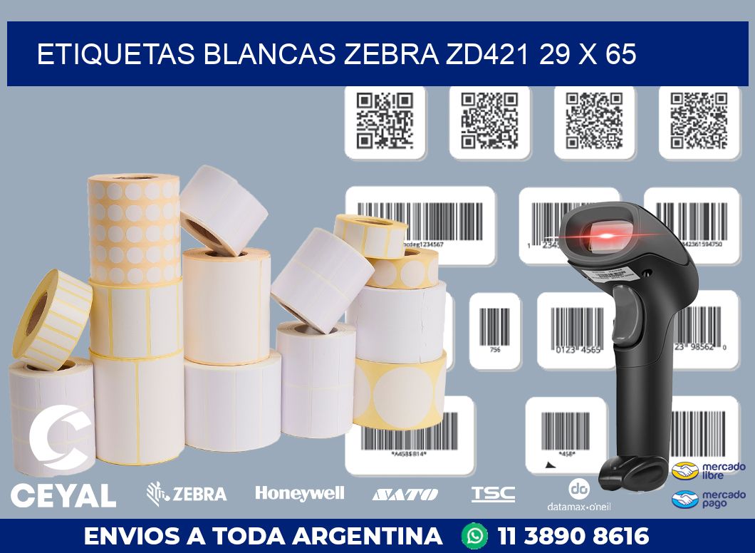 ETIQUETAS BLANCAS ZEBRA ZD421 29 x 65