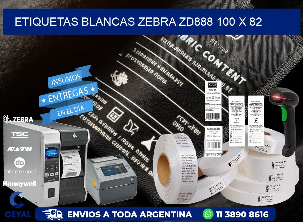 ETIQUETAS BLANCAS ZEBRA ZD888 100 x 82
