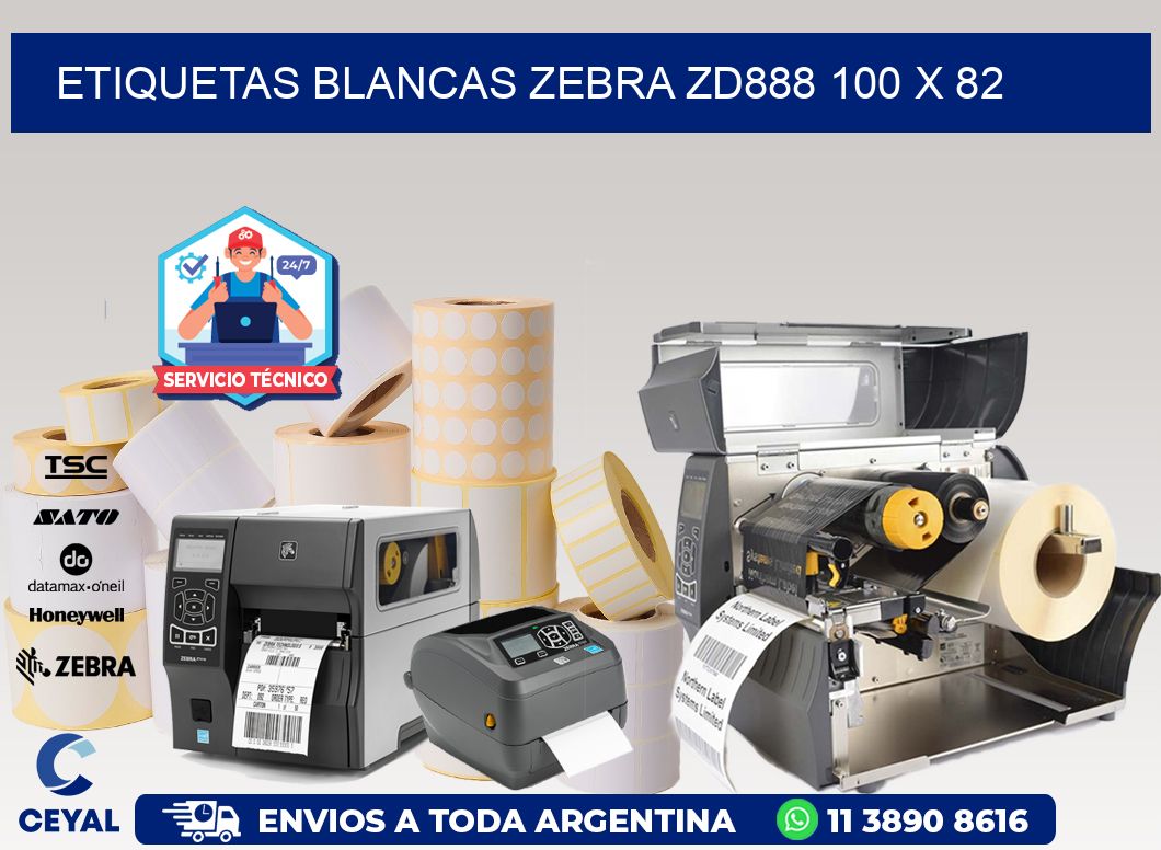 ETIQUETAS BLANCAS ZEBRA ZD888 100 x 82