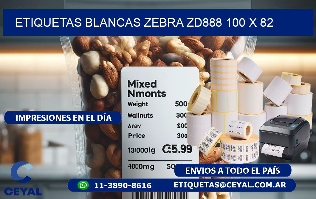 ETIQUETAS BLANCAS ZEBRA ZD888 100 x 82
