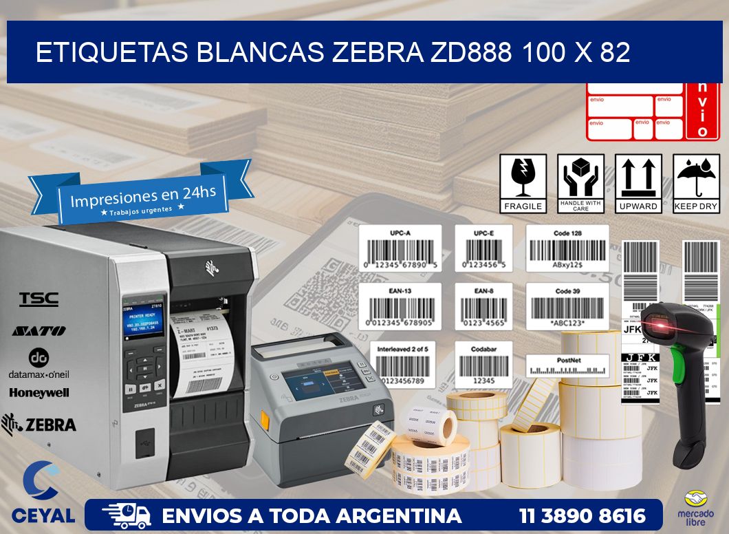 ETIQUETAS BLANCAS ZEBRA ZD888 100 x 82