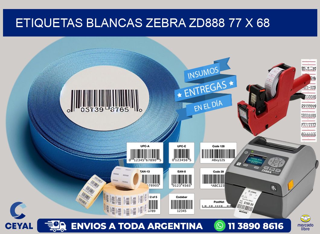 ETIQUETAS BLANCAS ZEBRA ZD888 77 x 68