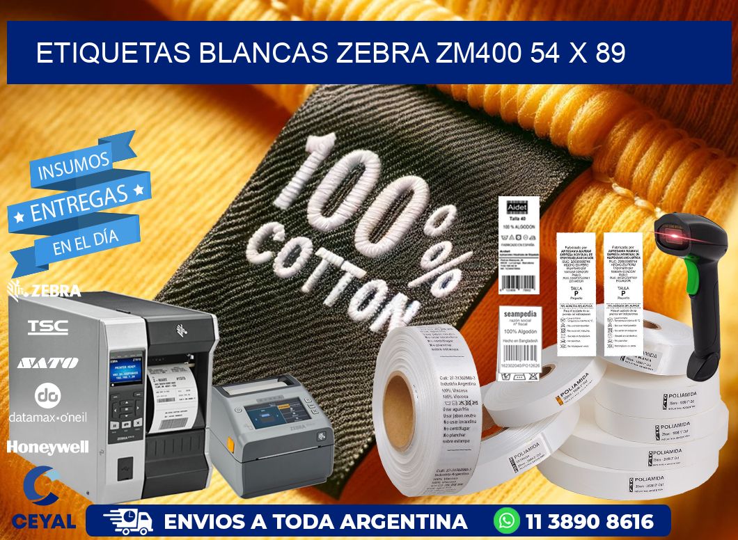 ETIQUETAS BLANCAS ZEBRA ZM400 54 x 89