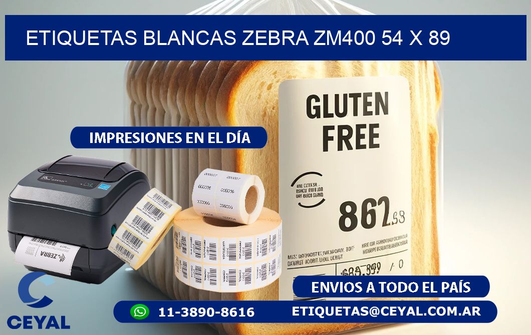 ETIQUETAS BLANCAS ZEBRA ZM400 54 x 89