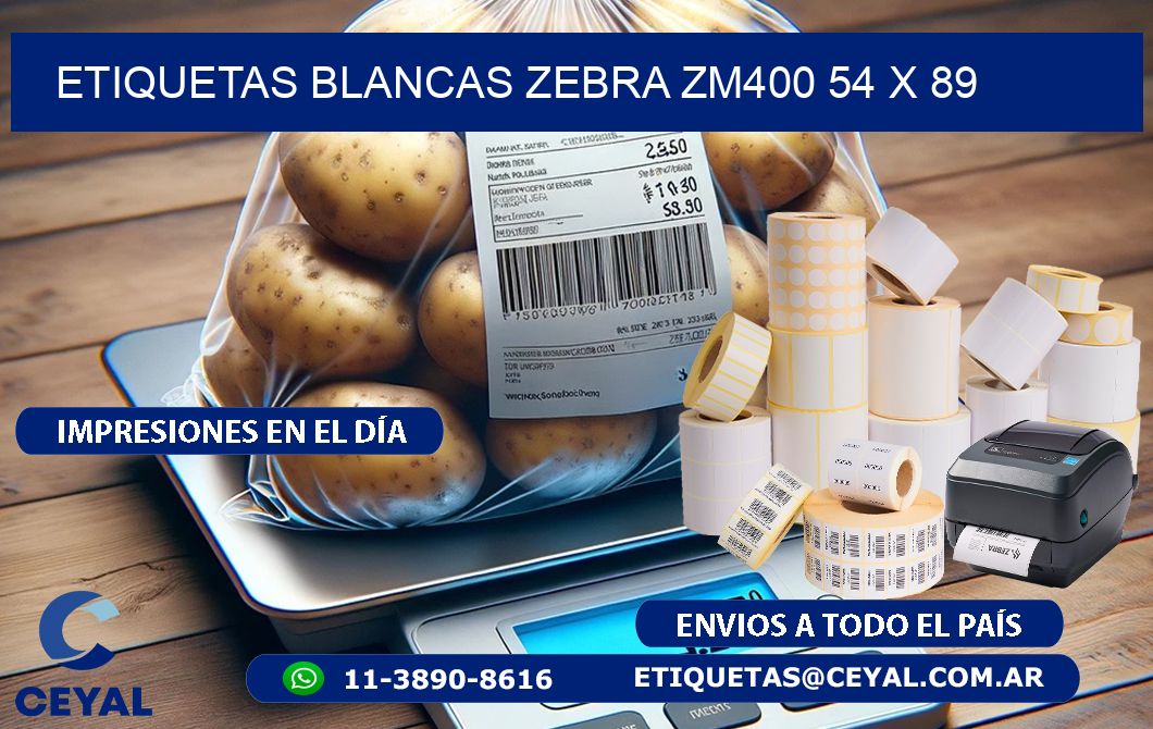 ETIQUETAS BLANCAS ZEBRA ZM400 54 x 89