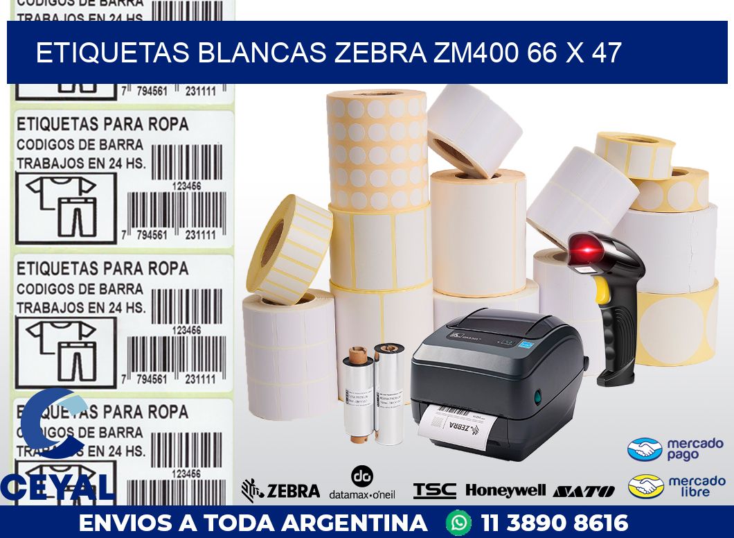ETIQUETAS BLANCAS ZEBRA ZM400 66 x 47