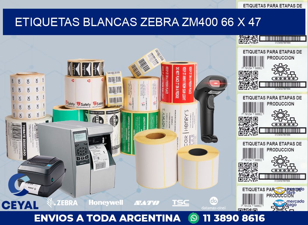 ETIQUETAS BLANCAS ZEBRA ZM400 66 x 47