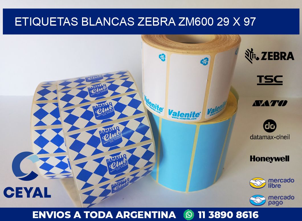 ETIQUETAS BLANCAS ZEBRA ZM600 29 x 97